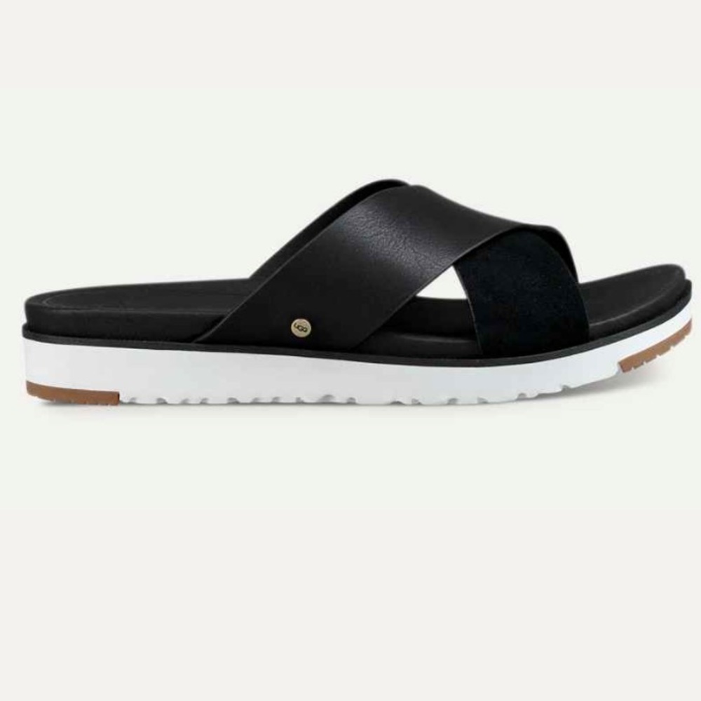 Ugg Kari Leather Slide Sandal Womens Black Slip On Open Toe Crisscross Strap 7 - Picture 4 of 15